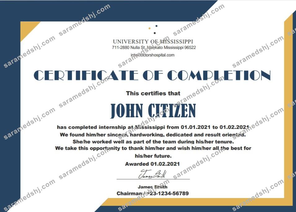 USA Internship cert